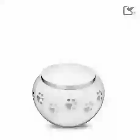 White Round Small Paw Print Urn